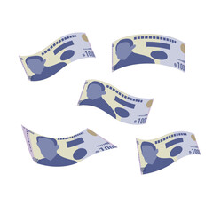 Naklejka premium Jamaica Dollar Vector Illustration. Jamaican money set bundle banknotes. Falling, flying money 1000 Db. Flat style. Isolated on white background. Simple minimal design.