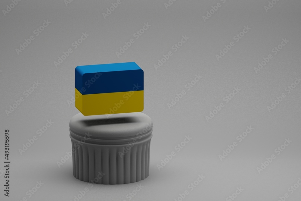 Poster Beautiful abstract illustrations Ukrainian flag symbol icons on a column and wonderful background. 3d rendering illustration. Background pattern for design.