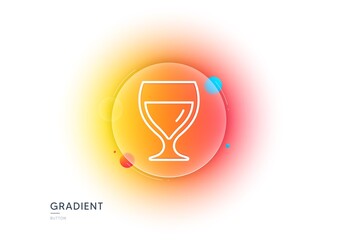 Wine glass line icon. Gradient blur button with glassmorphism. Alcohol drink sign. Beverage symbol. Transparent glass design. Wine glass line icon. Vector