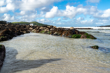 Fototapeta na wymiar Beautiful rockpools at Narin beach by Portnoo, County Donegal, Ireland.