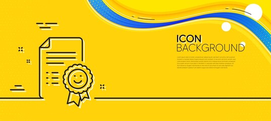 Obraz na płótnie Canvas Smile award line icon. Abstract yellow background. Positive feedback rating sign. Customer satisfaction symbol. Minimal smile line icon. Wave banner concept. Vector