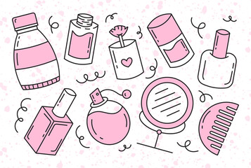A set of elements of decorative and care cosmetics. Isolated on a white background. Beauty and self-care.