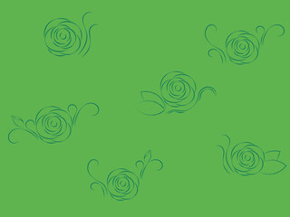 Rose with leaves and plant tracery contour green colour seamless background vector illustration