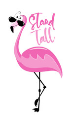 Stand tall - Cool flamingo in sunglasses. Good for T shirt print, poster, card, label, mug and other gifts design.