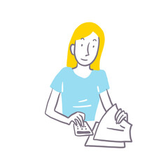 家計簿　確定申告　計算する女性のイラスト