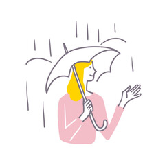 傘　雨　天気を気にする女性のイラスト
