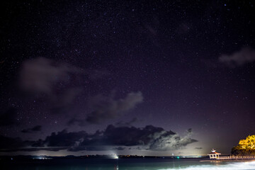 Fototapeta na wymiar night landscape overlooking the sea with starry sky 