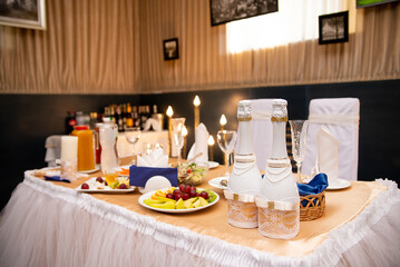 banquet table in a restaurant for a holiday and a wedding