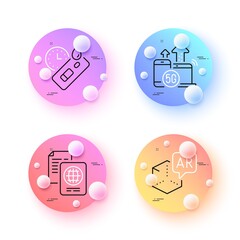 5g internet, Covid test and Passport document minimal line icons. 3d spheres or balls buttons. Augmented reality icons. For web, application, printing. Vector
