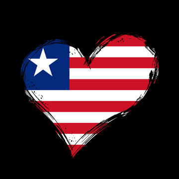 Liberian flag heart-shaped grunge background. Vector illustration.