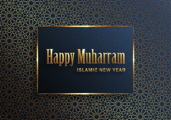 Happy Muharram, the Islamic New Year, new Hijri year design with gold pattern on color background