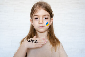 child is asking to stop and peace. Children against war.  People asking for help. Protest against war, no war