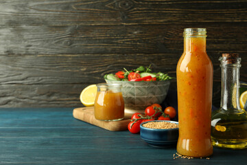 Concept of tasty food with sauce, space for text