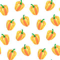 Seamless pattern. Yellow Bell pepper. Watercolor illustration. Isolated on a white background.
