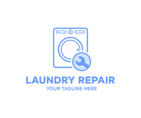 Laundry repair, dryer, washing machine logo design. Repair service washing machine vector design and illustration.
