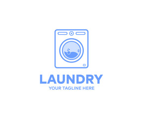 Modern washing machine with laundry logo design. Laundry, dryer, washing machine vector design and illustration.