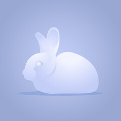 A blue hare lies on a blue background logo, label, sticker, badge. Vector illustration.