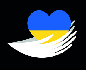 Ukraine National Europe Flag Heart Emblem With Hands Design Abstract Vector illustration