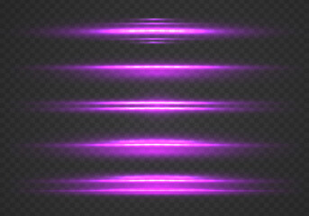 Set of lens flares, horizontal purple light line.