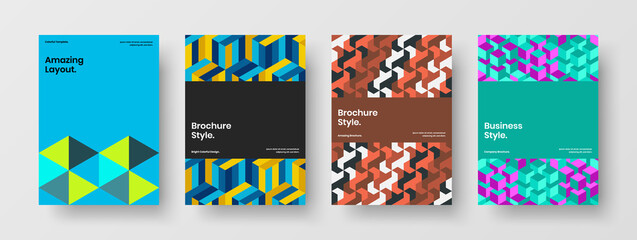 Amazing mosaic pattern pamphlet illustration composition. Fresh corporate brochure A4 vector design layout collection.