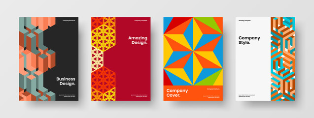 Obraz premium Creative geometric shapes flyer concept set. Vivid annual report A4 design vector layout composition.