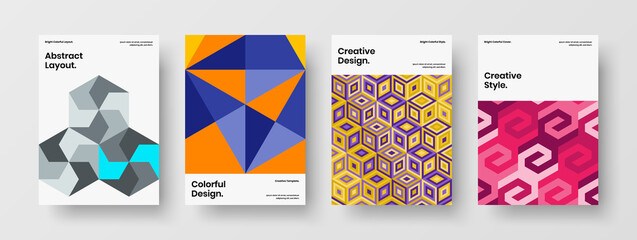 Fototapeta premium Trendy poster design vector layout set. Multicolored geometric tiles journal cover illustration collection.