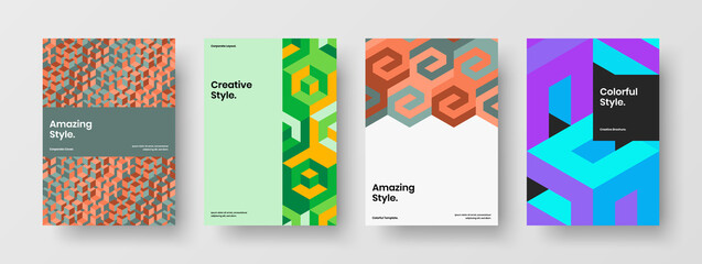Colorful geometric shapes corporate brochure concept composition. Clean poster vector design layout set.