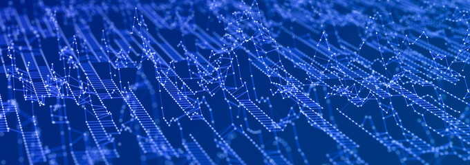 Abstract digital communication points. Technological background. Network connection structure. Color plexus effect. 3D