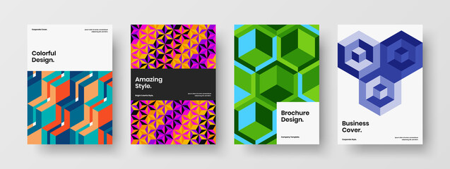 Original geometric pattern company cover concept bundle. Colorful corporate brochure vector design illustration composition.