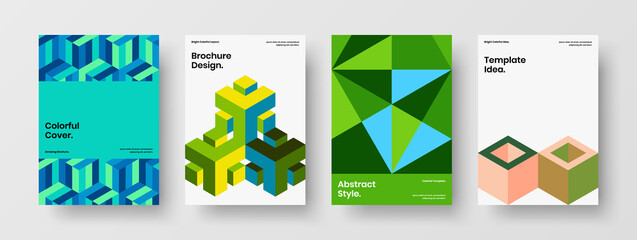 Creative geometric tiles postcard concept composition. Unique corporate identity design vector illustration bundle.