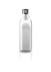 Blank clear square cosmetic bottle with silver cap lid for beauty product mockup template.