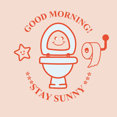 Vintage funny cartoon toilet and slogan Good Morning.