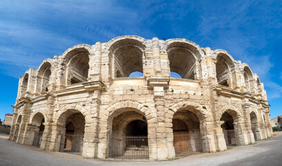 The Roman Amphitheatre of (Arènes d'Arles), Arles, Bouches-du-Rhône,  Provence, France. Roman and Romanesque Monuments of Arles are UNESCO World Heritage