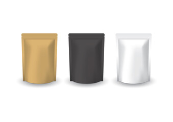 Blank brown-black-white standing ziplock bag for food or healthy product mockup template.