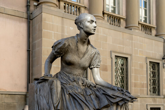 Bronze statue of the Italian noblewoman Cristina Trivulzio of Belgiojoso, in Belgiojoso squre, Milan city center, Lombardy region, Italy