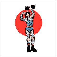 strong woman circus tattoo vector design
