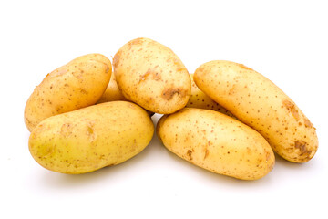 Raw potatoes isolated on white background.
