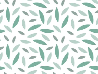 Fotobehang Pastel Naadloze patroon met groene bladeren. Groene verse bladeren op witte achtergrond. Botanische repeateg vectorillustratie voor behang, verpakking, verpakking, textiel, scrapbooking.