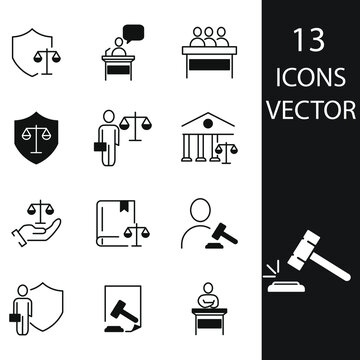 Court icons set . Court pack symbol vector elements for infographic web