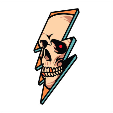 thunder skull tattoo vector design