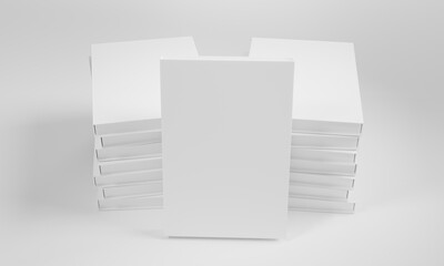 Mockup of a book on a table with an empty cover, close-up of a stack of books on a white background with a place for text, the concept of obtaining knowledge and education, 3d rendering