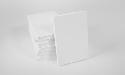 Mockup of a book on a table with an empty cover, close-up of a stack of books on a white background with a place for text, the concept of obtaining knowledge and education, 3d rendering