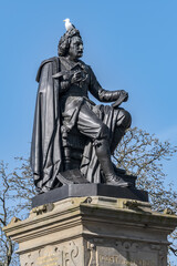 Fototapeta na wymiar The monument to poet and playwright Joost van den Vondel (Standbeeld Joost van den Vondel) was unveiled on October 18, 1867, after which park itself was called Vondelpark. Amsterdam, the Netherlands.