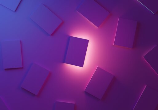 Top view on light flows from a slightly open book lying on a solid purple surface, the concept of knowledge and new in the book, 3d rendering