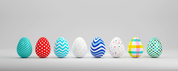 Set of realistic eggs on white background. 3D rendering illustration.
