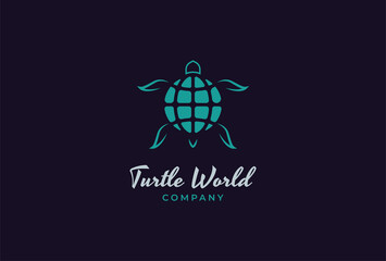Fototapeta premium Turtle Logo, globe with turtle combination, usable for brand and company logos, vector illustration
