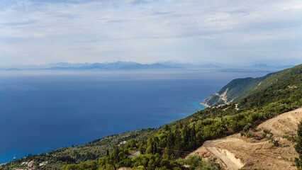 Landscape of Lefkada Island, Greece. impressive landscape and blue sea with cloudy sky