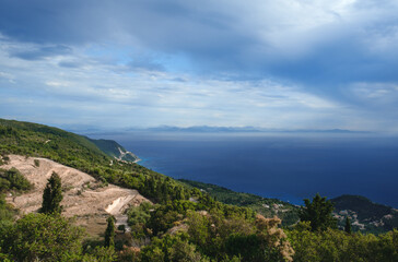 Fototapeta na wymiar Landscape of Lefkada Island, Greece. impressive landscape and blue sea with cloudy sky