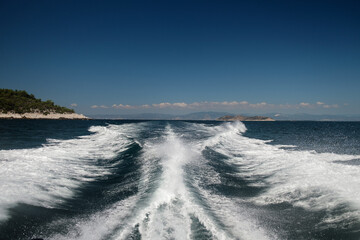 Motor yacht sailing in the sea. Cruise on the yacht at summer