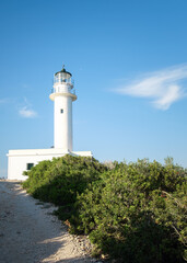 White lighthouse at the Greek island Lefkada, Cape of Ducato.